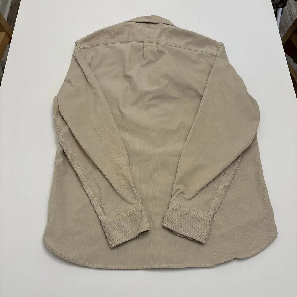 J.Crew Classic Men's Large Beige Corduroy Button Down Shirt Double Pocket